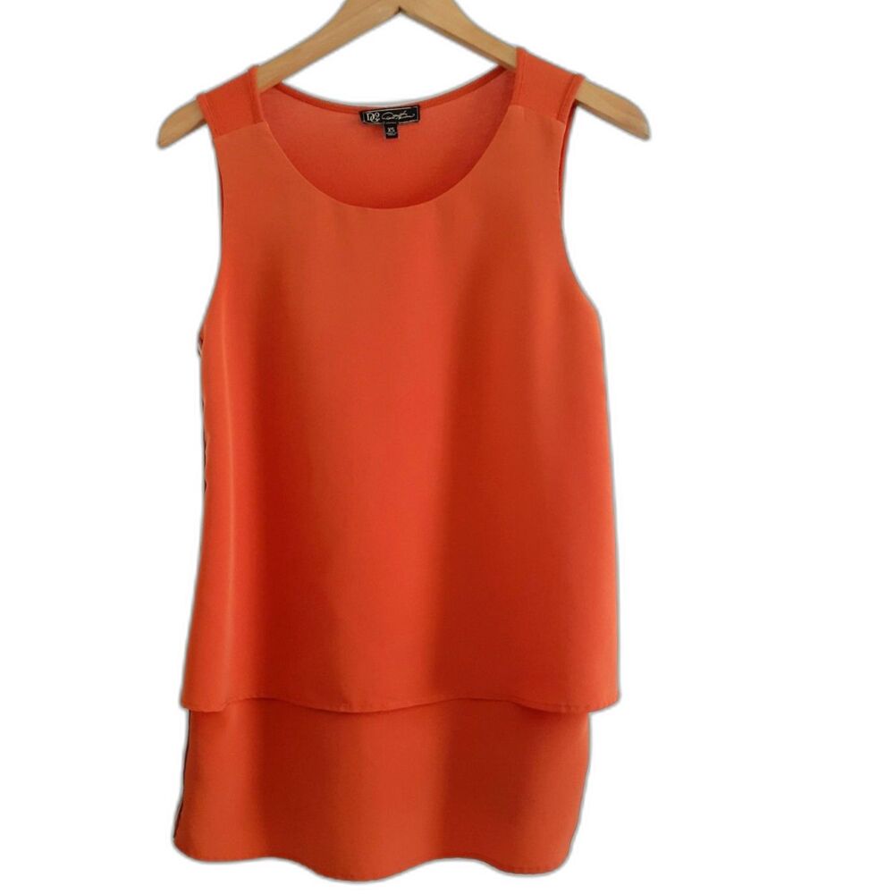 DG2 by Diana Gilman Layered Side Sporty Stripe Easy Orange Dressy Tank Top XS